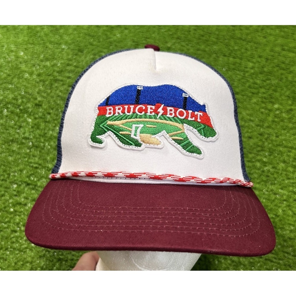 Retro Bruce Bolt Rope Hat SnapBack Trucker Bear (cubs) Field Logo‎ Maroon Blue